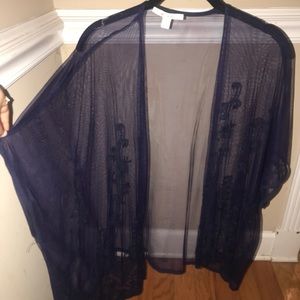 Shear dark blue short sleeve shawl